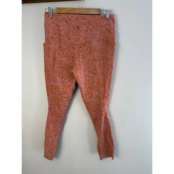 Athleta Salutation Stash Pocket Printed 7/8 Tight Women’s Large Pink Orange - Picture 2 of 5